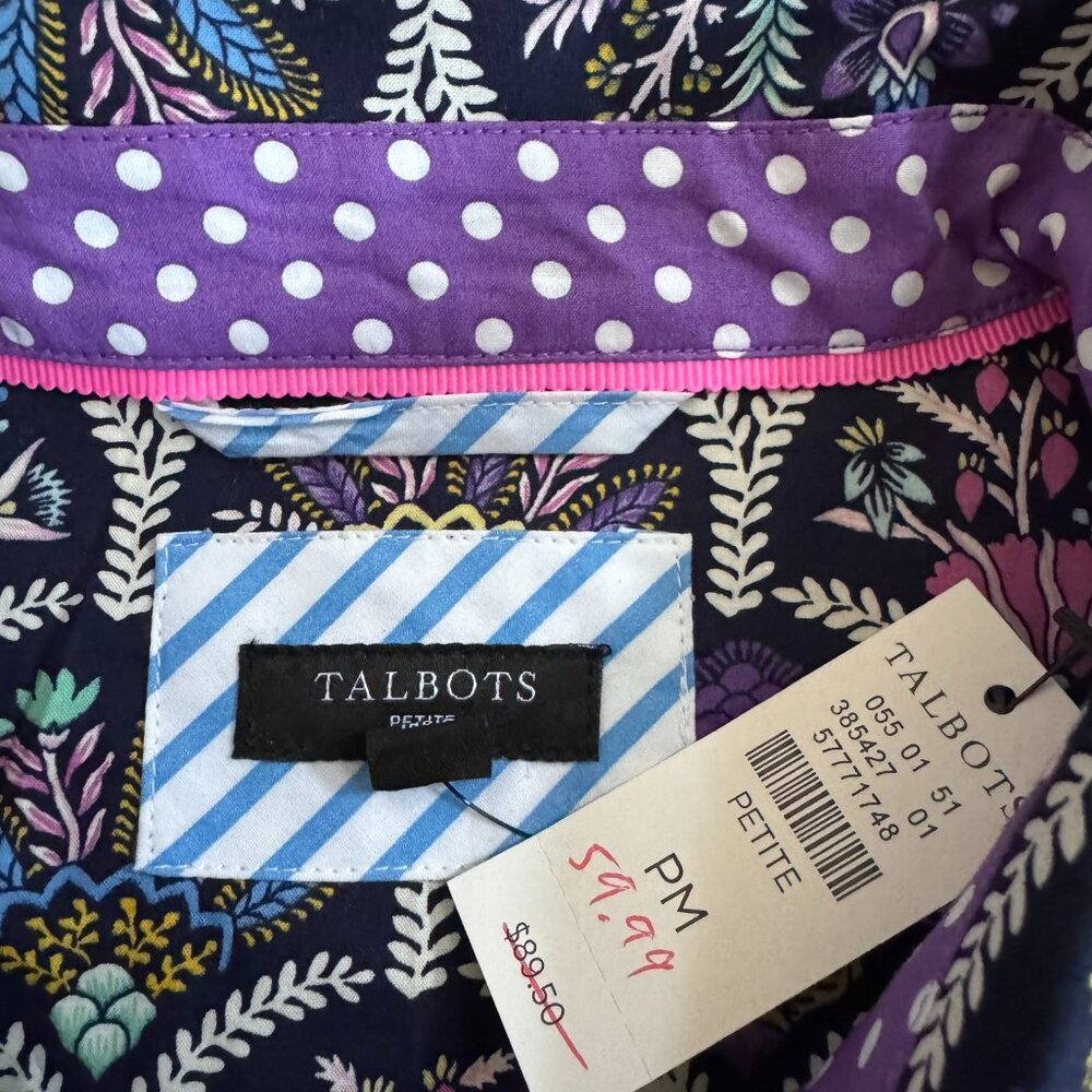 Talbots NWT Block-Inspired Floral Print Cotton Classic Button Front Shirt - MP - Picture 7 of 8